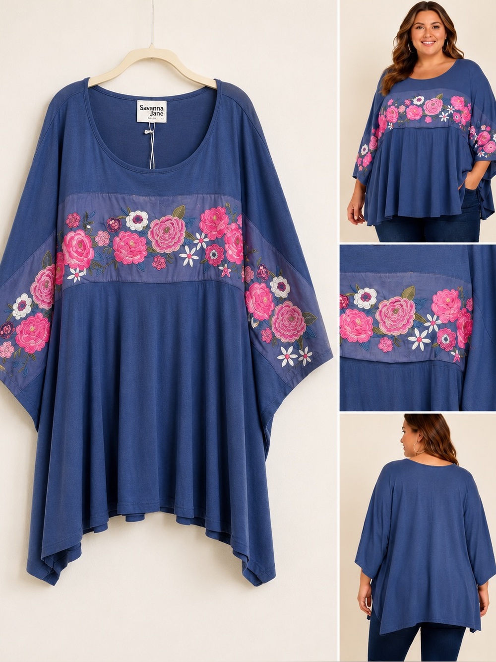 Savanna Jane Blue and Pink Floral Embellished Blouse